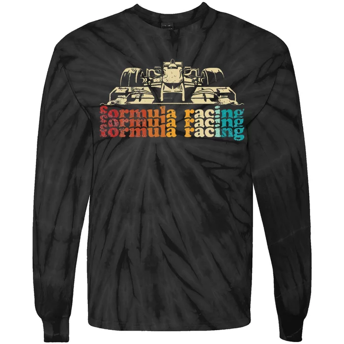 Retro Vintage Formula Racing Silhouette Race Car Lovers Fan Tie-Dye Long Sleeve Shirt