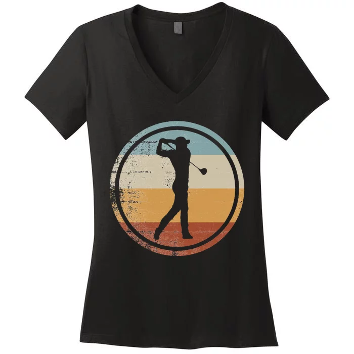 Retro Vintage Golfer Design Golf Pullover Hoodie Women's V-Neck T-Shirt