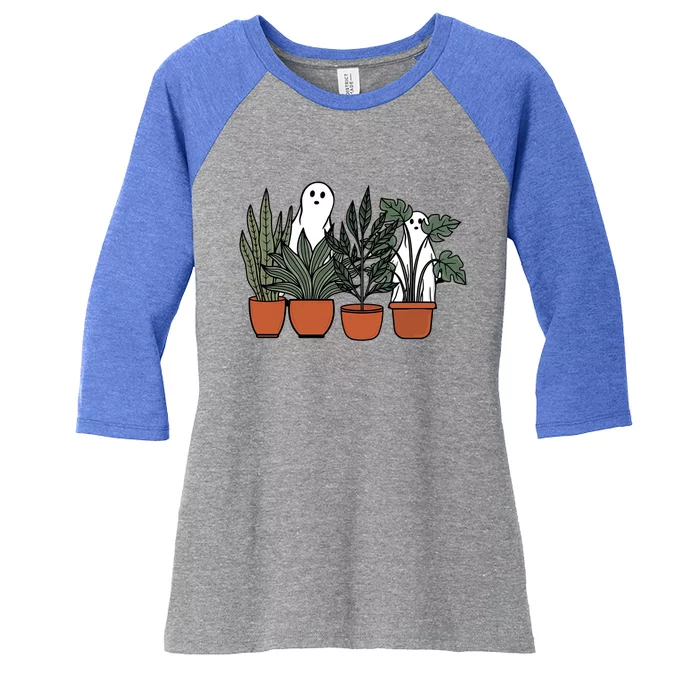 Retro Vintage Ghost Plant Lady Halloween Plants And Ghosts Funny Gift Women's Tri-Blend 3/4-Sleeve Raglan Shirt