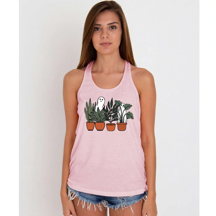 Retro Vintage Ghost Plant Lady Halloween Plants And Ghosts Funny Gift Women's Knotted Racerback Tank