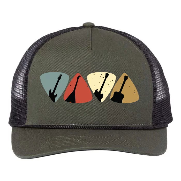 Retro Vintage Guitar Pick Player Guitarist Bassist Musician Retro Rope Trucker Hat Cap