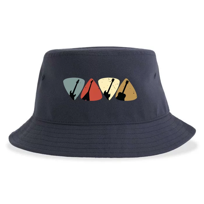 Retro Vintage Guitar Pick Player Guitarist Bassist Musician Sustainable Bucket Hat