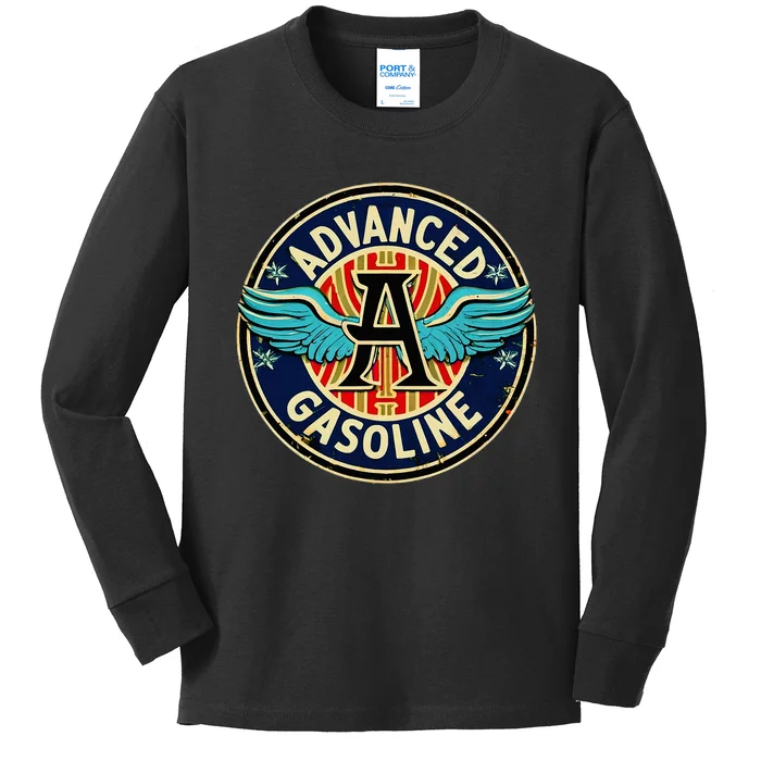 Retro Vintage Gas Station Advanced Gasoline Motor Oil Car Kids Long Sleeve Shirt