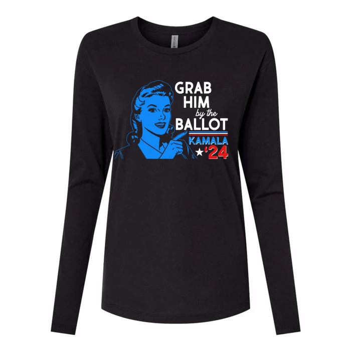 Retro Vintage Grab Him The Ballot Kamala Harris 2024 Womens Cotton Relaxed Long Sleeve T-Shirt