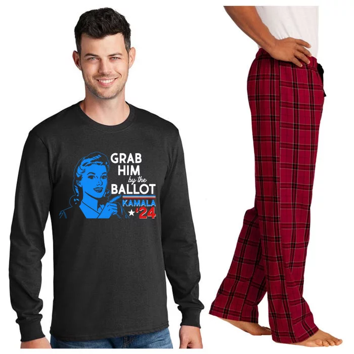 Retro Vintage Grab Him The Ballot Kamala Harris 2024 Long Sleeve Pajama Set