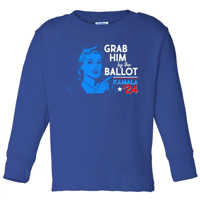 Retro Vintage Grab Him The Ballot Kamala Harris 2024 Toddler Long Sleeve Shirt