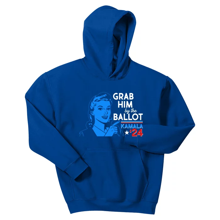 Retro Vintage Grab Him The Ballot Kamala Harris 2024 Kids Hoodie