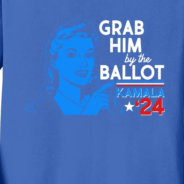 Retro Vintage Grab Him The Ballot Kamala Harris 2024 Kids Long Sleeve Shirt