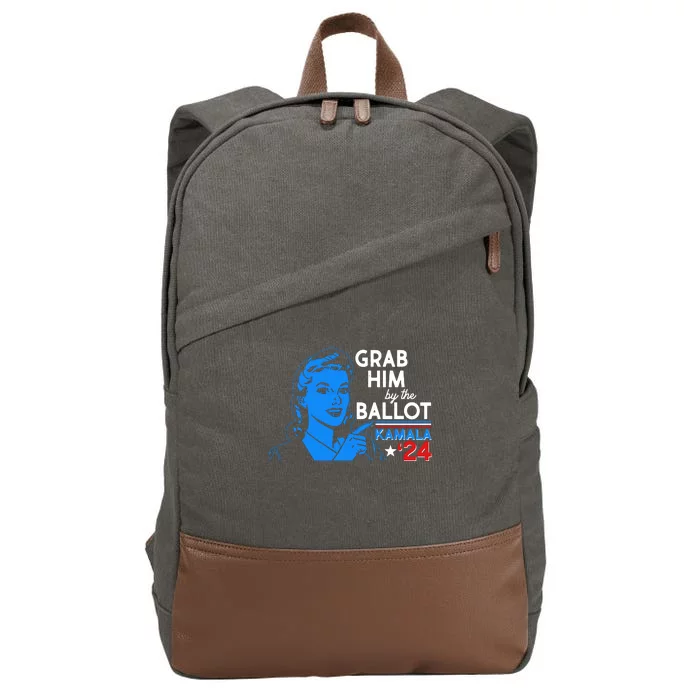 Retro Vintage Grab Him The Ballot Kamala Harris 2024 Cotton Canvas Backpack