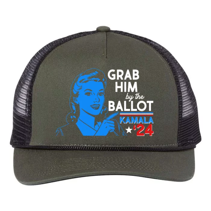 Retro Vintage Grab Him The Ballot Kamala Harris 2024 Retro Rope Trucker Hat Cap