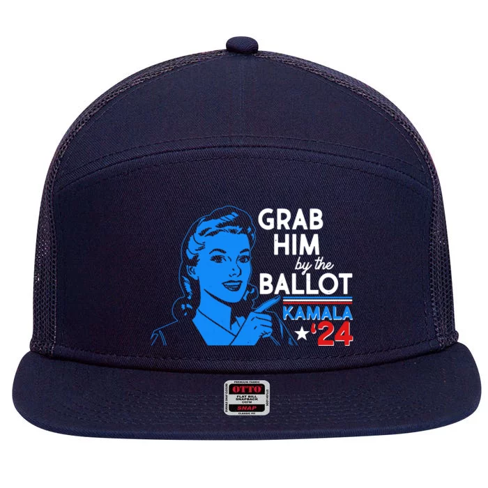 Retro Vintage Grab Him The Ballot Kamala Harris 2024 7 Panel Mesh Trucker Snapback Hat