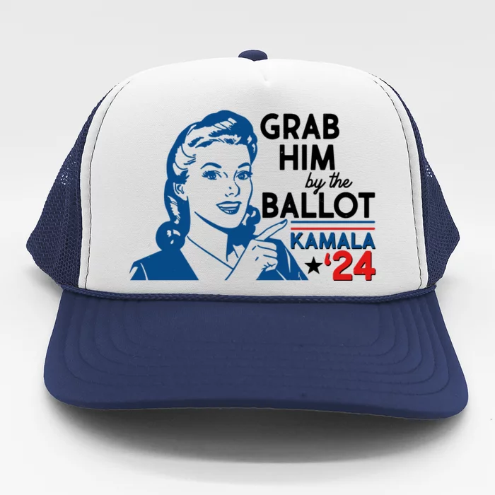 Retro Vintage Grab Him The Ballot Kamala Harris 2024 Trucker Hat