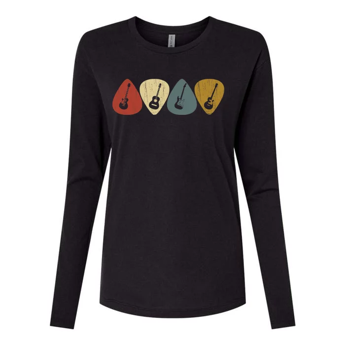 Retro Vintage Guitar Pick For Guitarist Music Womens Cotton Relaxed Long Sleeve T-Shirt