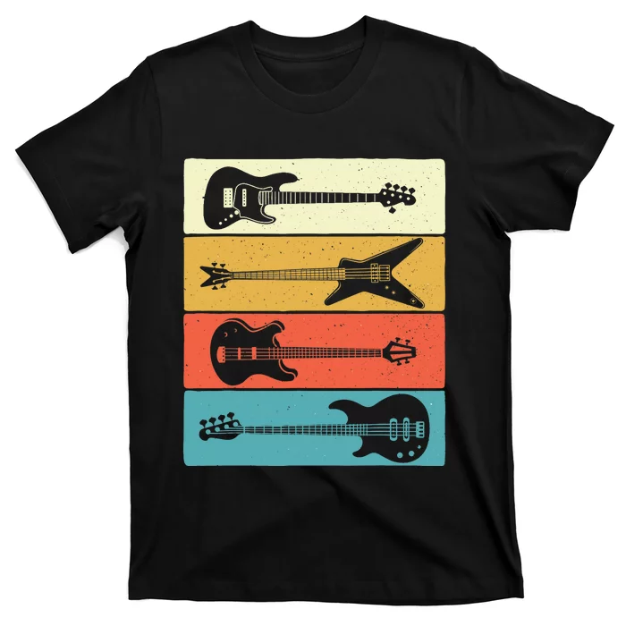 Retro Vintage Guitars - Bass Guitar Music Lover Bassist T-Shirt