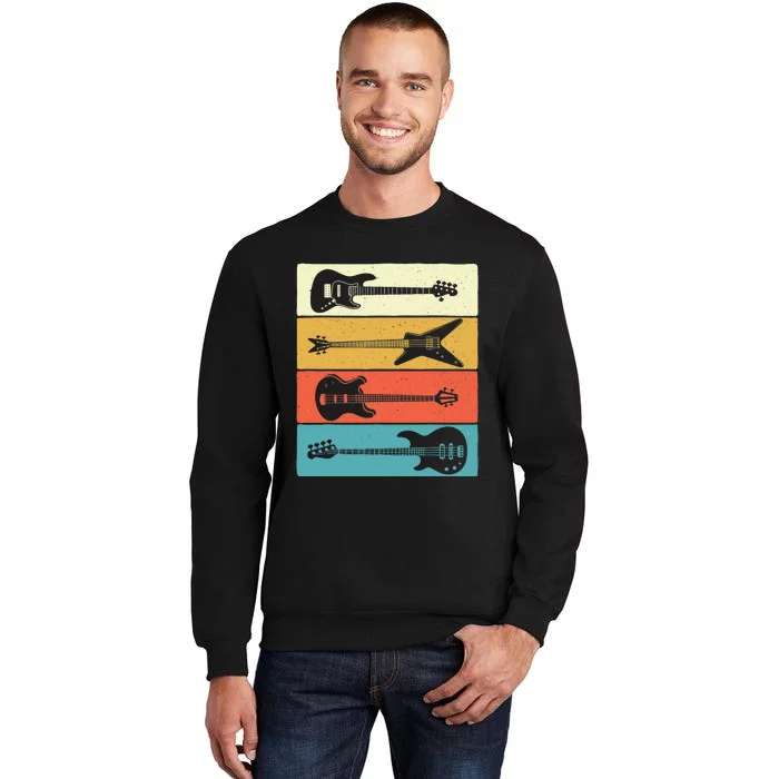 Retro Vintage Guitars - Bass Guitar Music Lover Bassist Tall Sweatshirt