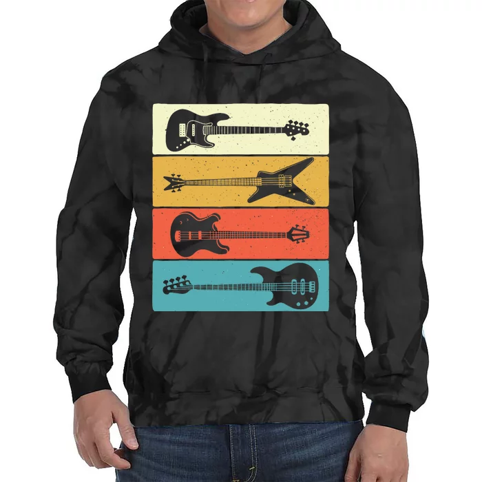 Retro Vintage Guitars - Bass Guitar Music Lover Bassist Tie Dye Hoodie