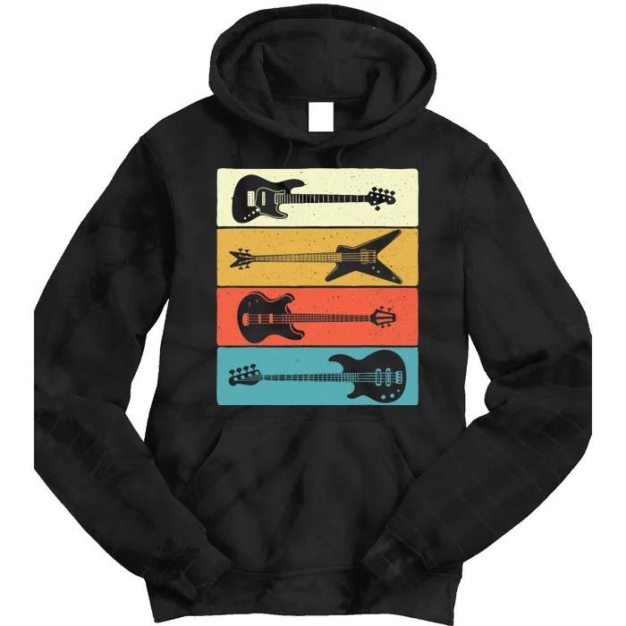 Retro Vintage Guitars - Bass Guitar Music Lover Bassist Tie Dye Hoodie