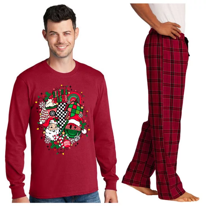 Retro Vintage Groovy Merry Christmas With Santa Claus Long Sleeve Pajama Set