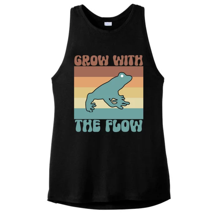 Retro Vintage Grow With The Flow Kawaii Frog Gift Ladies Tri-Blend Wicking Tank