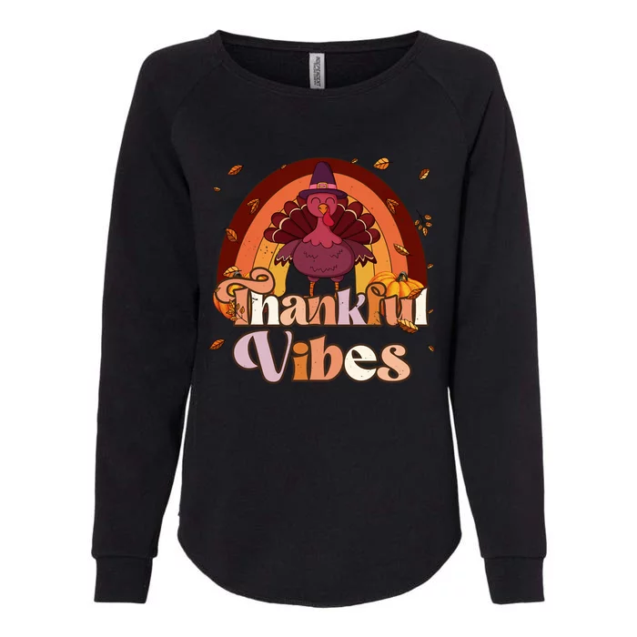 Retro Vintage Groovy Thankful Vibes Turkey Fall Thanksgiving Cool Gift Womens California Wash Sweatshirt