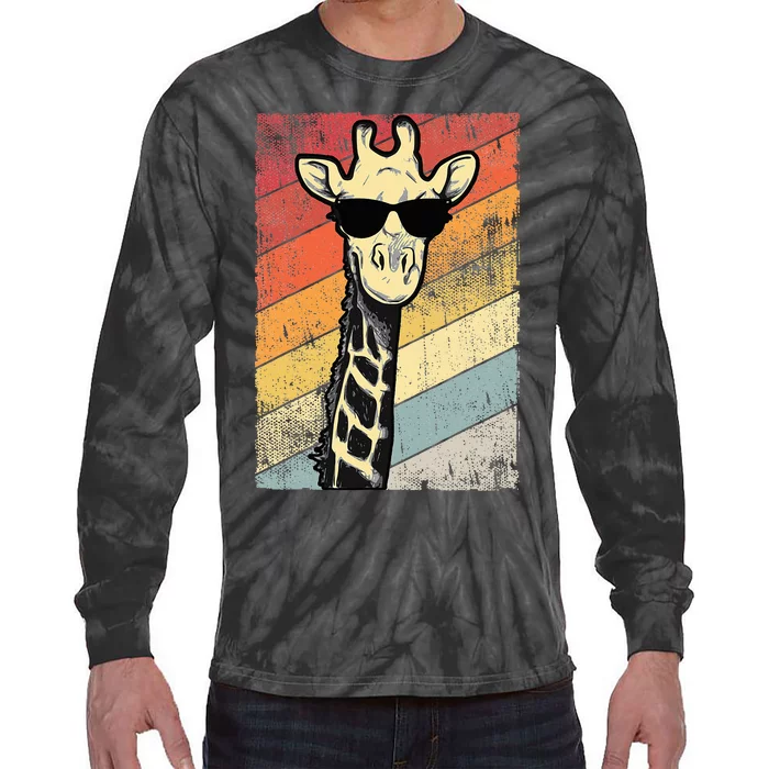 Retro Vintage Giraffe Sunglasses Gift Funny Animal Lover Tie-Dye Long Sleeve Shirt