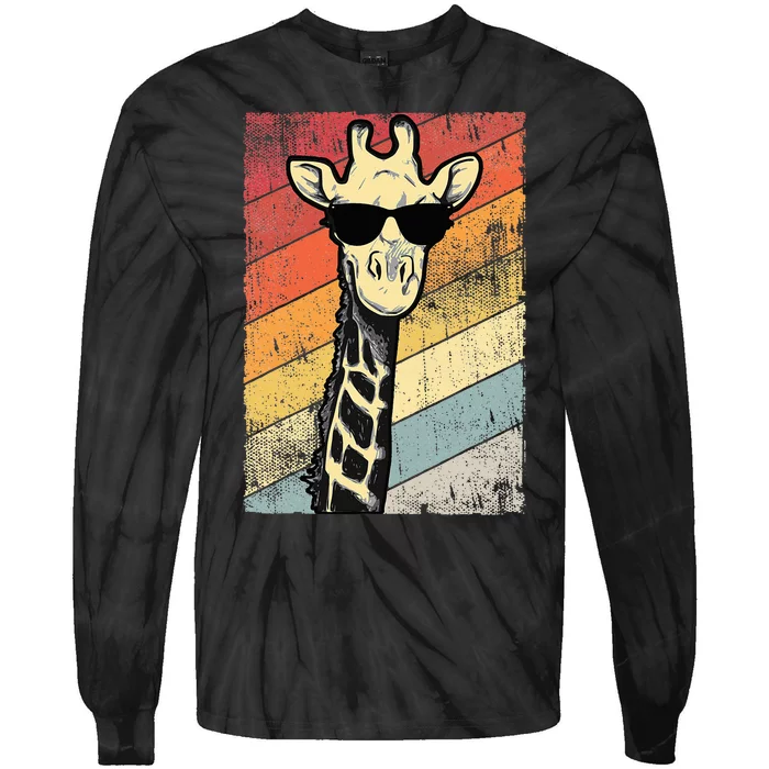 Retro Vintage Giraffe Sunglasses Gift Funny Animal Lover Tie-Dye Long Sleeve Shirt