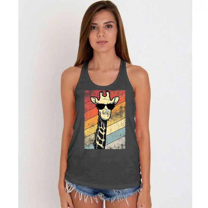 Retro Vintage Giraffe Sunglasses Gift Funny Animal Lover Women's Knotted Racerback Tank