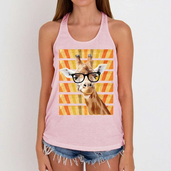 Retro Vintage Giraffe Sunglasses Funny Animal Lover Cool Gift Women's Knotted Racerback Tank