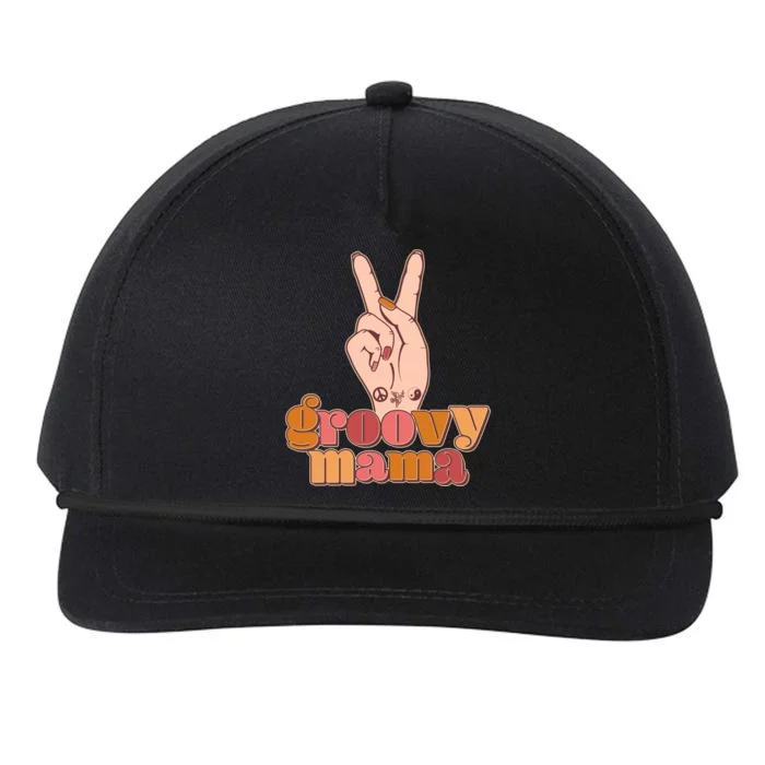 Retro Vintage Groovy Mama Peace Sign Snapback Five-Panel Rope Hat