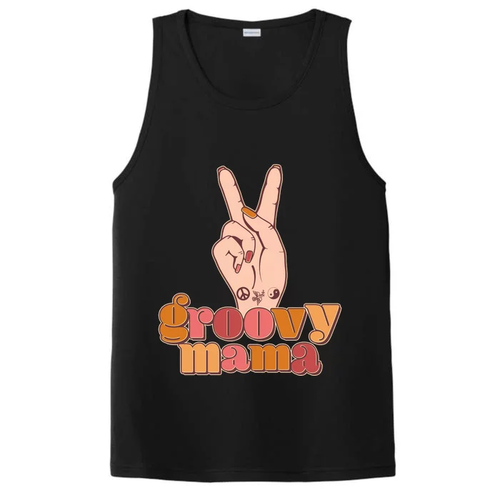 Retro Vintage Groovy Mama Peace Sign Performance Tank