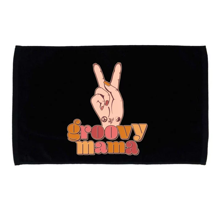 Retro Vintage Groovy Mama Peace Sign Microfiber Hand Towel