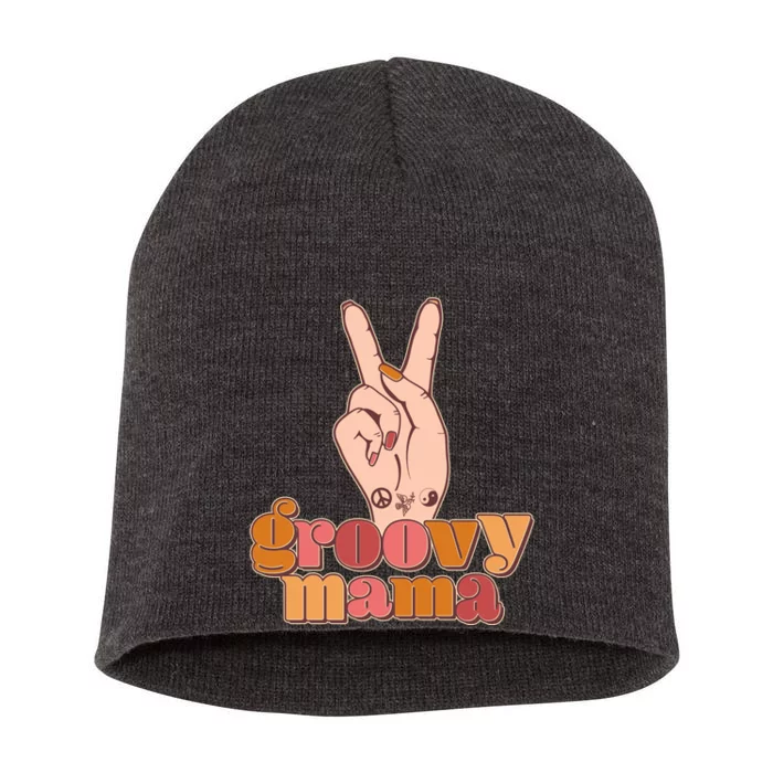 Retro Vintage Groovy Mama Peace Sign Short Acrylic Beanie