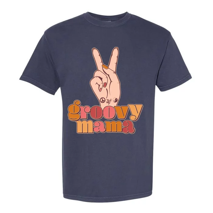 Retro Vintage Groovy Mama Peace Sign Garment-Dyed Heavyweight T-Shirt