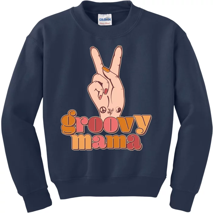 Retro Vintage Groovy Mama Peace Sign Kids Sweatshirt