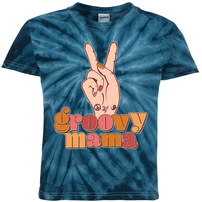 Retro Vintage Groovy Mama Peace Sign Kids Tie-Dye T-Shirt