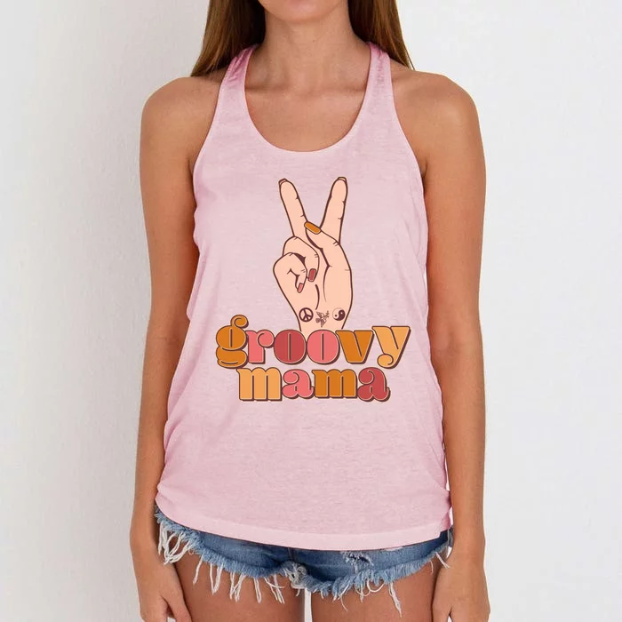 Retro Vintage Groovy Mama Peace Sign Women's Knotted Racerback Tank