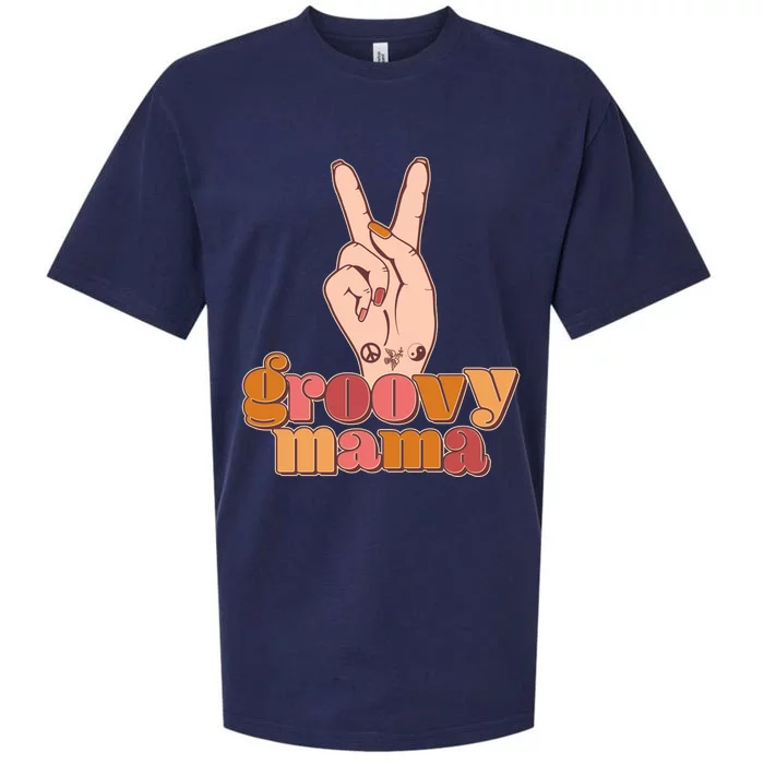 Retro Vintage Groovy Mama Peace Sign Sueded Cloud Jersey T-Shirt