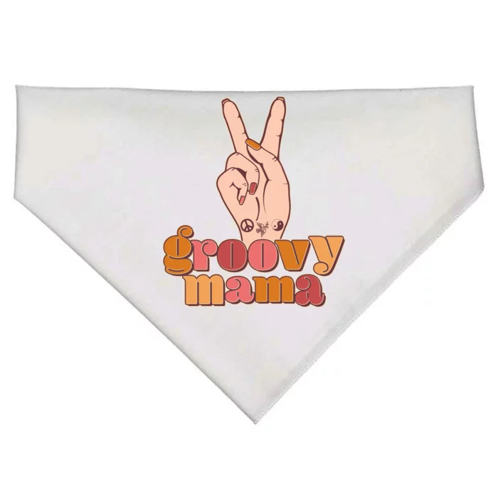 Retro Vintage Groovy Mama Peace Sign USA-Made Doggie Bandana