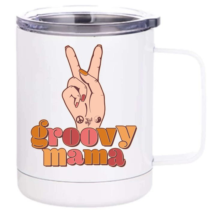 Retro Vintage Groovy Mama Peace Sign Front & Back 12oz Stainless Steel Tumbler Cup