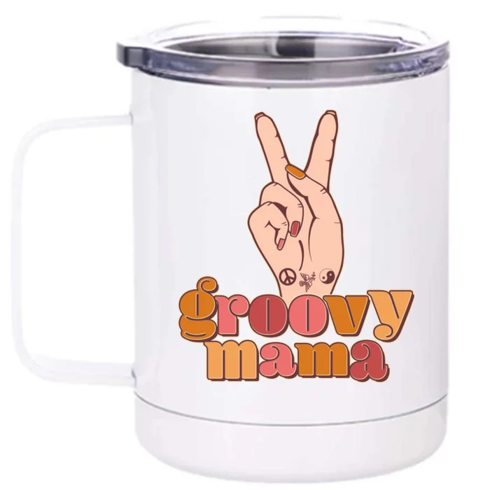 Retro Vintage Groovy Mama Peace Sign Front & Back 12oz Stainless Steel Tumbler Cup