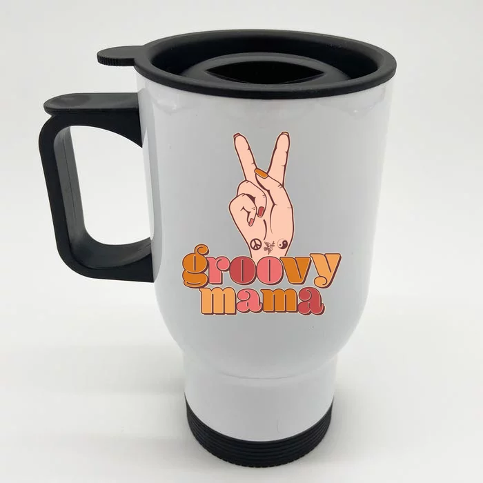 Retro Vintage Groovy Mama Peace Sign Front & Back Stainless Steel Travel Mug