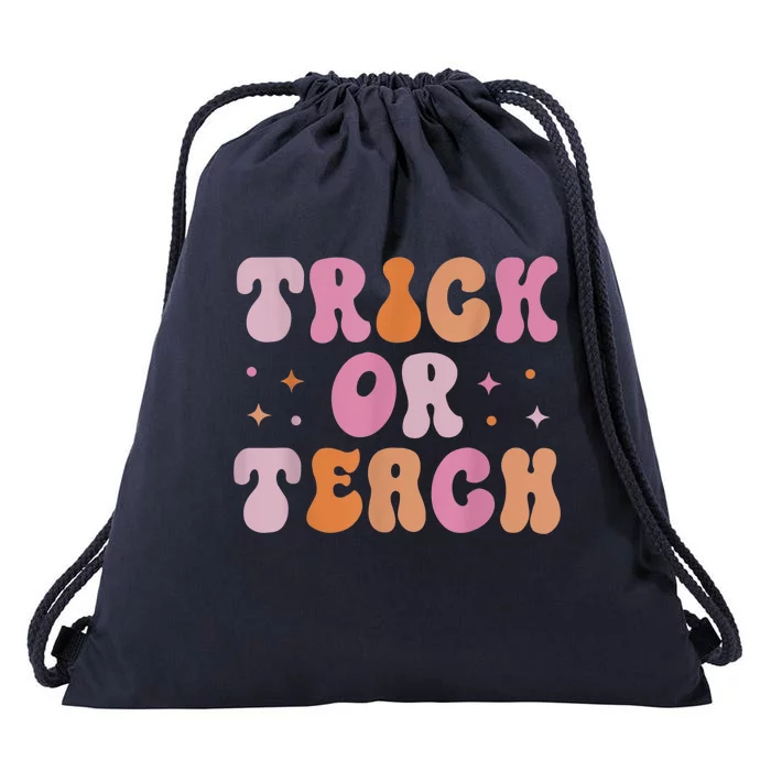 Retro Vintage Groovy Trick Or Teach Halloween Teacher Life Drawstring Bag