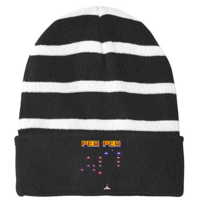 Retro Video Game Old School Game 80s Vintage Gaming Striped Beanie with Solid Band