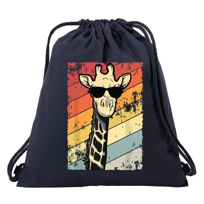 Retro Vintage Giraffe Sunglasses Gift Funny Animal Lover Drawstring Bag