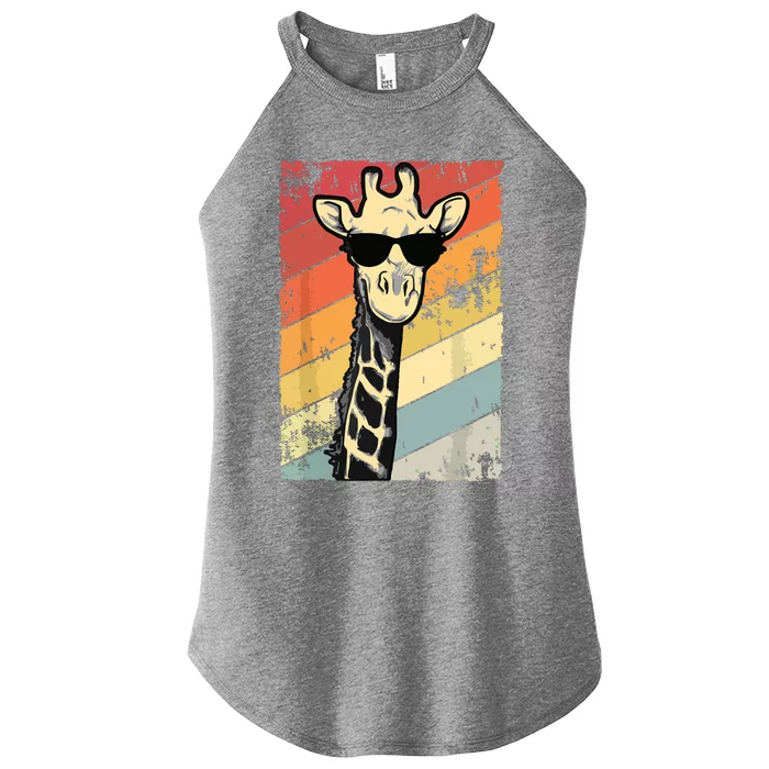 Retro Vintage Giraffe Sunglasses Gift Funny Animal Lover Women’s Perfect Tri Rocker Tank