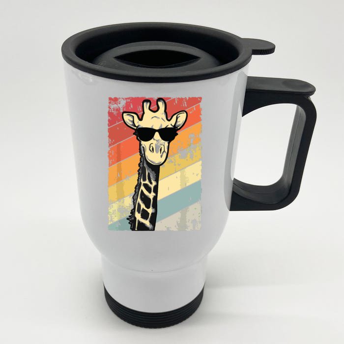 Retro Vintage Giraffe Sunglasses Gift Funny Animal Lover Front & Back Stainless Steel Travel Mug