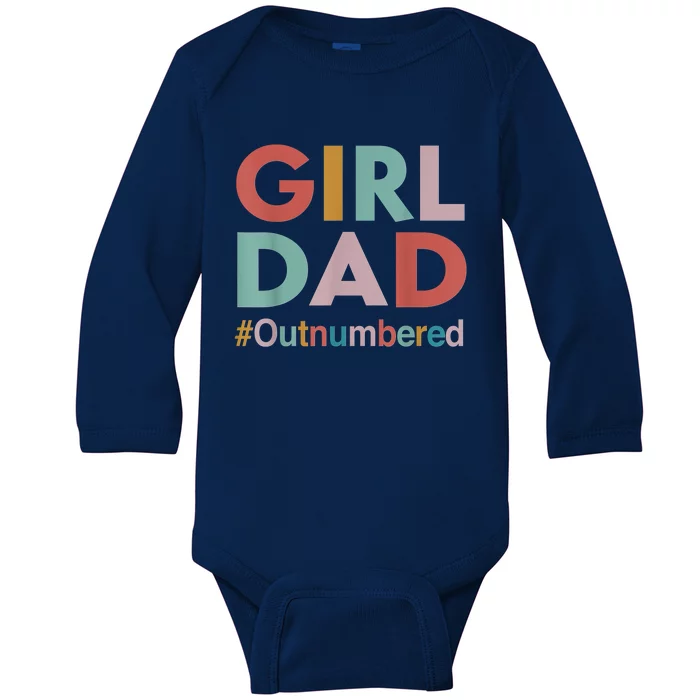 Retro Vintage Girl Dad Outnumbered Funny Fathers Day Baby Long Sleeve Bodysuit