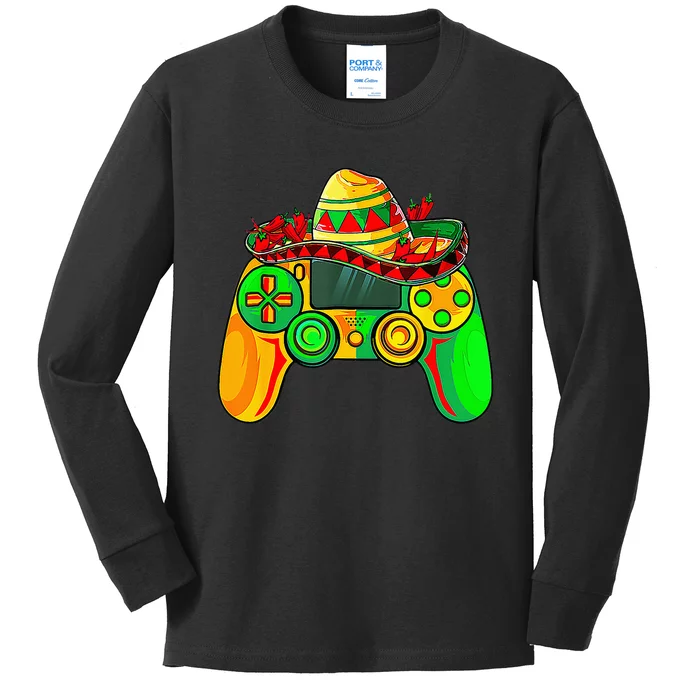 Retro Video Gamer Cinco De Mayo Let's Fiesta Party Gaming Kids Long Sleeve Shirt