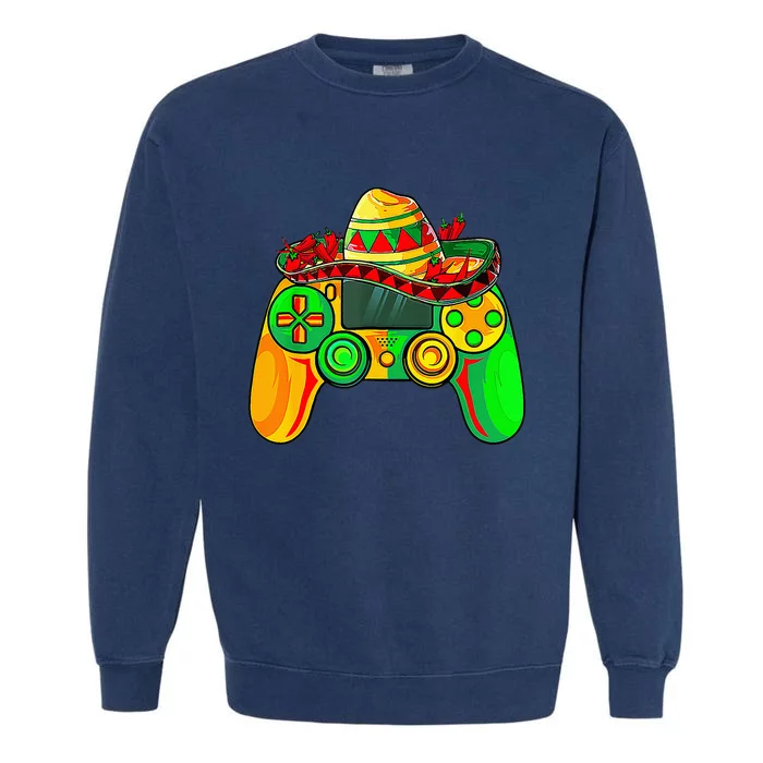 Retro Video Gamer Cinco De Mayo Let's Fiesta Party Gaming Garment-Dyed Sweatshirt