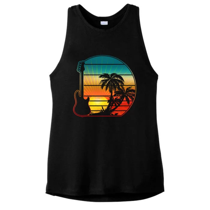 Retro Vintage Guitar Sunset Sunrise Island Ladies Tri-Blend Wicking Tank